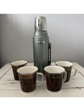 Vintage 70's Stanley Thermos and Mugs Camping Set